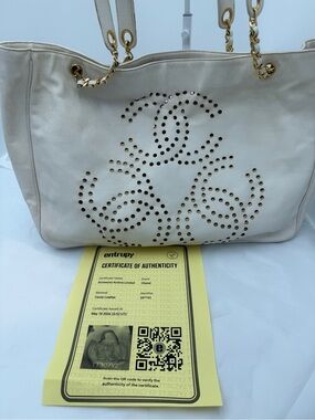 Authentic Vintage Chanel Perforated Triple CC Extra Large Shopping Tote W/COA